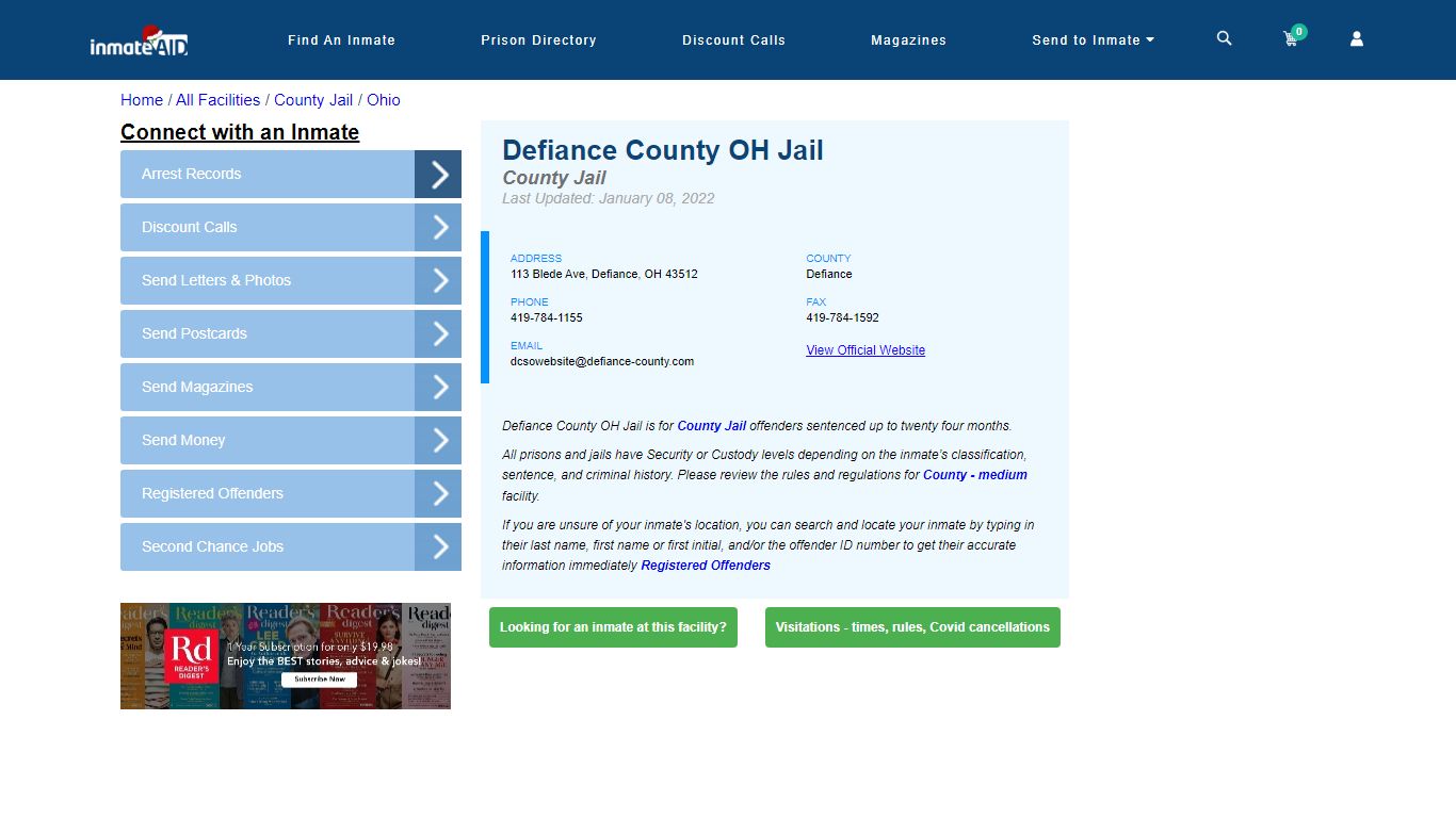 Defiance County OH Jail - Inmate Locator - Defiance, OH