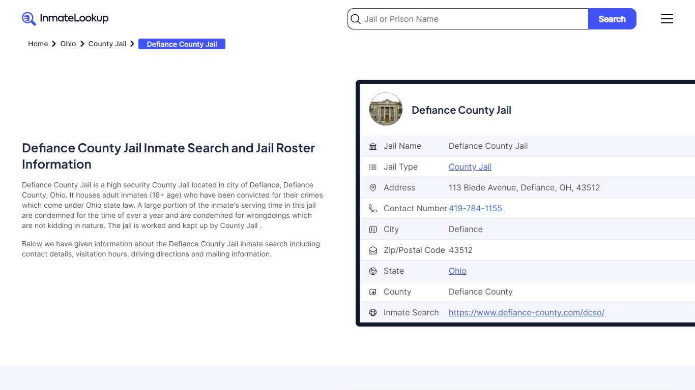 Defiance County Jail Inmate Search - Defiance Ohio - Inmate Lookup