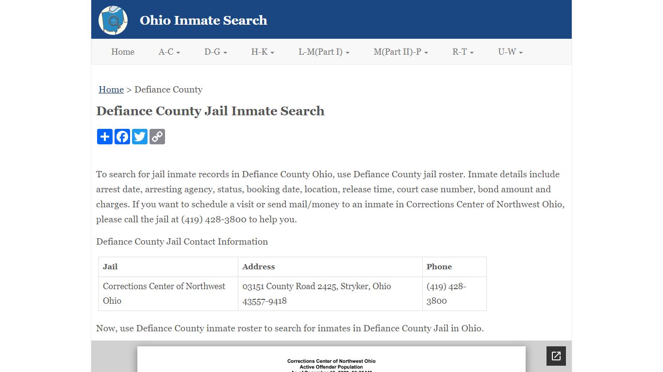 Defiance County Jail Inmate Search