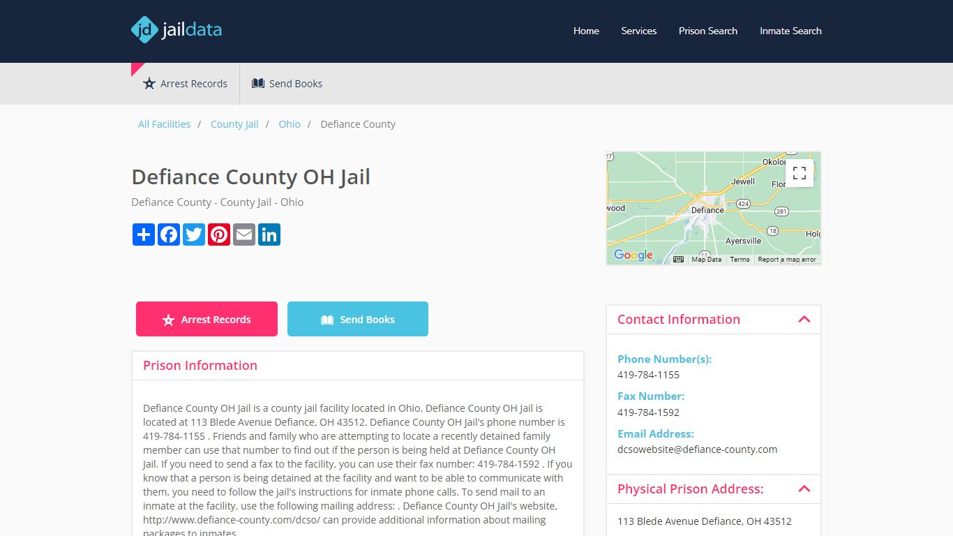 Defiance County OH Jail Inmate Search and Prisoner Info - Jaildata.com